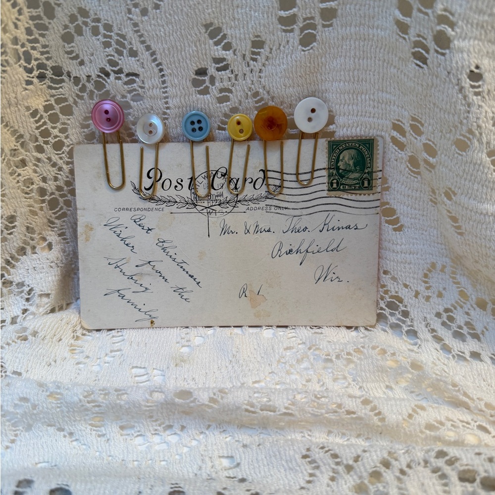 Gold Paperclip Button Bookmark Set - Multicolor Buttons - Picture 4 of 4